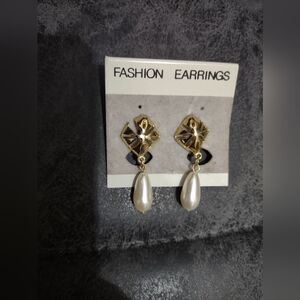Chic Gold and Cream Drop Earrings